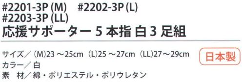 福徳産業 2202-3P 応援サポーター5本指 白（3足組）L サポーター付きでピッタリフィット。カカト付き。※この商品はご注文後のキャンセル、返品及び交換は出来ませんのでご注意下さい。※なお、この商品のお支払方法は、先振込（代金引換以外）にて承り、ご入金確認後の手配となります。 サイズ／スペック